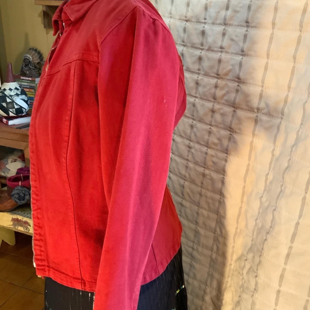 Red denim jacket cabinet brand size medium